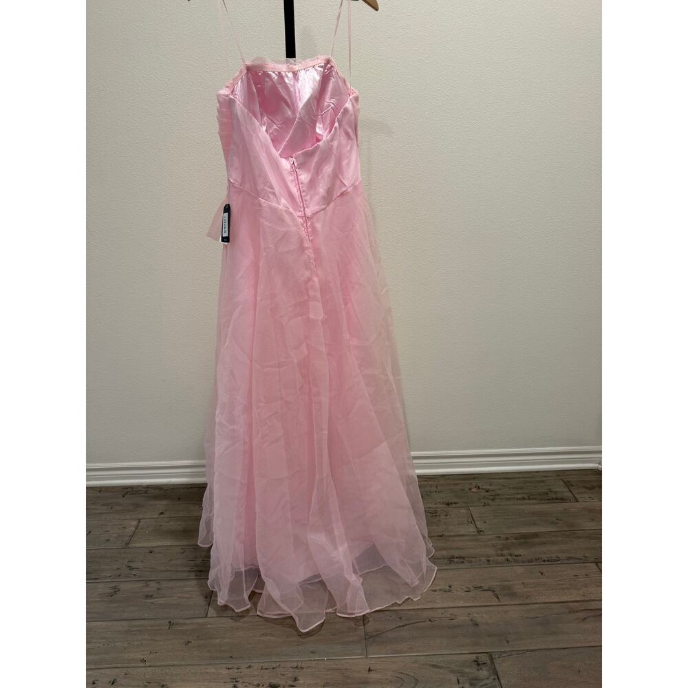 B. darlin Organza Strapless Shirred Bodice Cascade Ruffle Long Dress pink - Picture 6 of 7